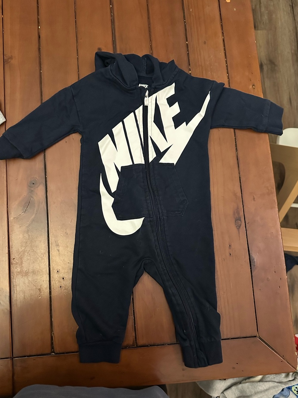 Nike Navy Blue and White Kids Zip Front One-Piece Romper